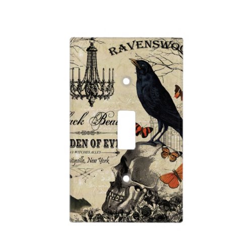 modern vintage halloween crow and skull light switch cover