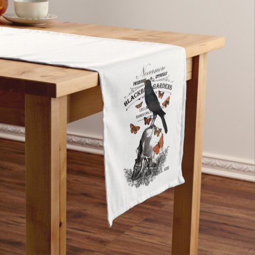 modern vintage halloween crow and skull medium table runner