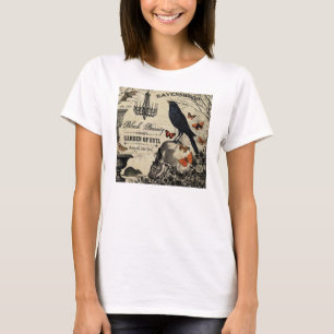 modern vintage halloween crow and skull T-Shirt