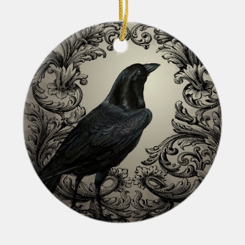 modern vintage halloween crow ceramic ornament