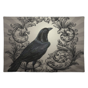 modern vintage halloween crow placemat