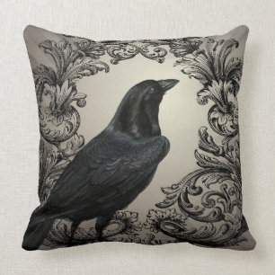modern vintage halloween crow throw pillow