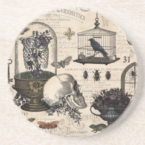 Modern Vintage Halloween Garden Sandstone Coaster