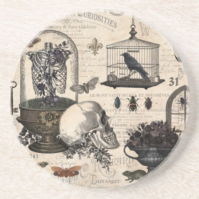 Modern Vintage Halloween Garden Sandstone Coaster (Front)