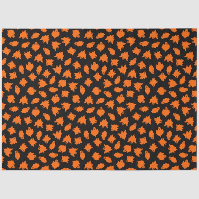 Modern Vintage Halloween Orange Ghost Tissue Paper (Front)
