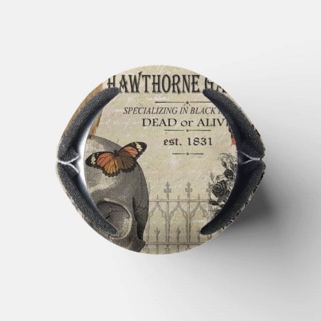 Modern vintage Halloween owl and skull Can Cooler (Bottom)