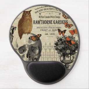 Modern vintage Halloween owl and skull Gel Mouse Pad
