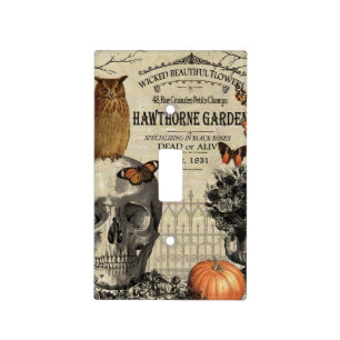 Modern vintage Halloween owl and skull Light Switch Cover