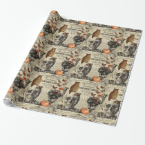 Modern vintage Halloween owl and skull Wrapping Paper