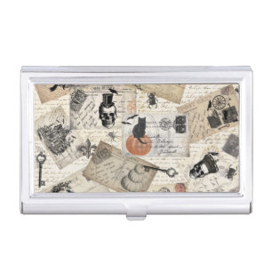 Modern vintage Halloween postcards Business Card Case