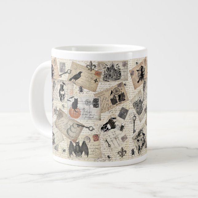 Modern vintage Halloween postcards Giant Coffee Mug (Front Left)