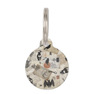 Modern vintage Halloween postcards Pet ID Tag