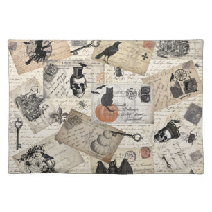 Modern vintage Halloween postcards Placemat