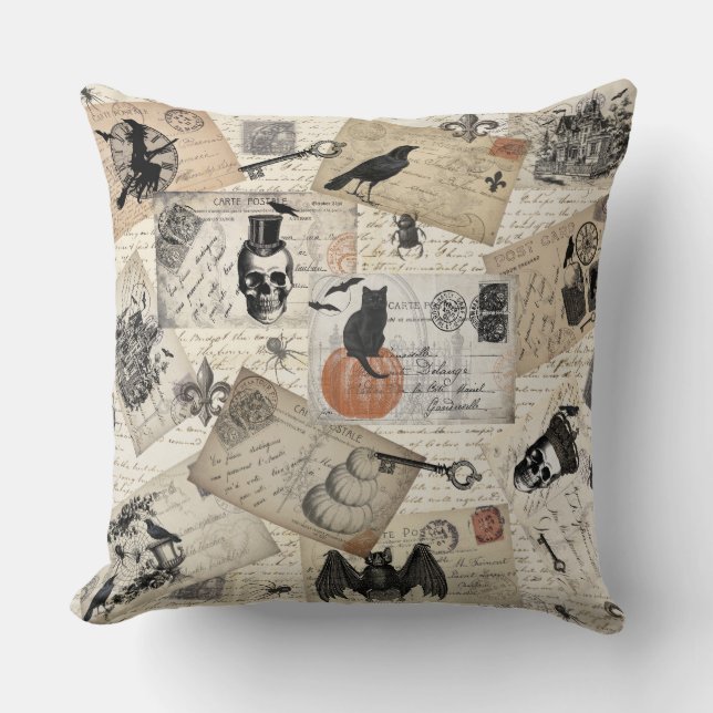 Modern vintage Halloween postcards Throw Pillow (Front)