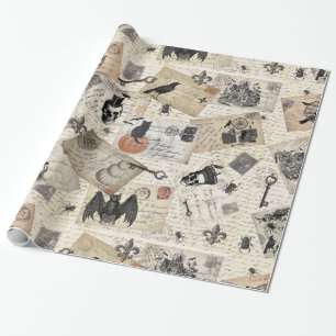 Modern vintage Halloween postcards Wrapping Paper
