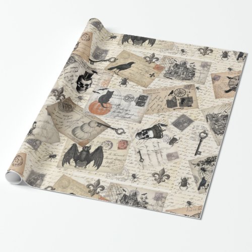 Modern vintage Halloween postcards Wrapping Paper
