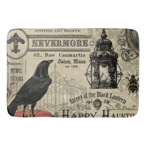 Modern Vintage Halloween pumpkin and crow Bath Mat