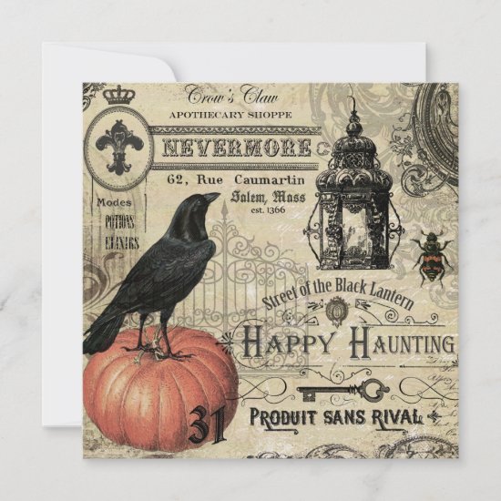 modern vintage halloween pumpkin and crow card