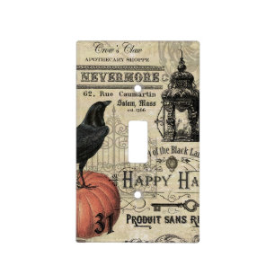 modern vintage halloween pumpkin and crow light switch cover