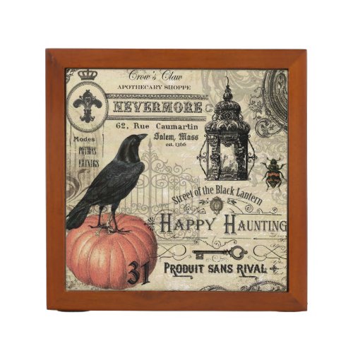 Modern Vintage Halloween pumpkin and crow PencilPen Holder