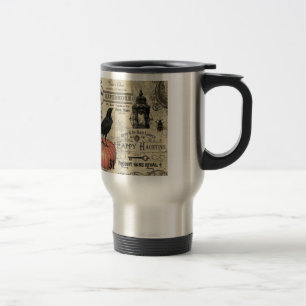 modern vintage halloween pumpkin and crow travel mug