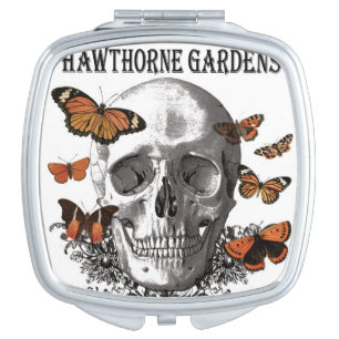 modern vintage Halloween skull and butterflies Compact Mirror