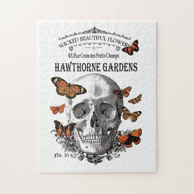modern vintage Halloween skull and butterflies Jigsaw Puzzle (Vertical)