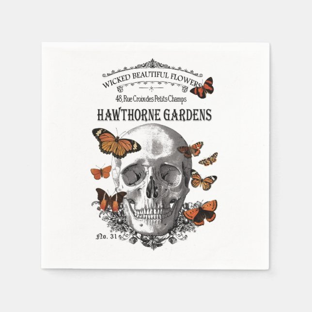modern vintage Halloween skull and butterflies Napkins (Front)