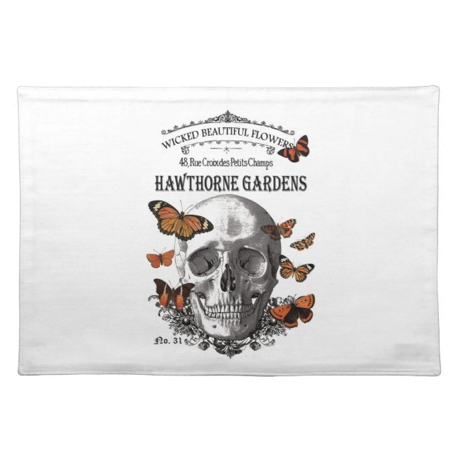modern vintage Halloween skull and butterflies Placemat (Front)