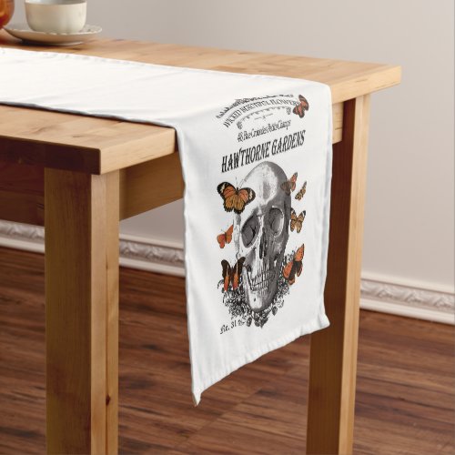 modern vintage Halloween skull and butterflies Short Table Runner