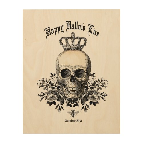 Modern Vintage Halloween skull and crown Wood Wall Art