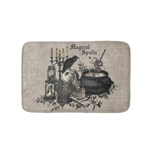 Modern vintage Halloween skull Bath Mat