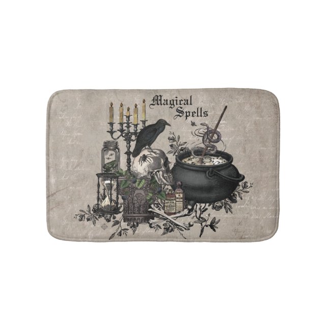 Modern vintage Halloween skull Bath Mat (Front)