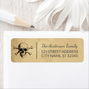 Modern Vintage Halloween Skull Custom Family Name Label