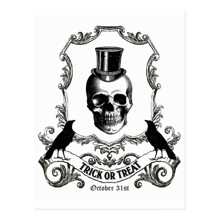 Modern Vintage Halloween skull Postcard | Zazzle