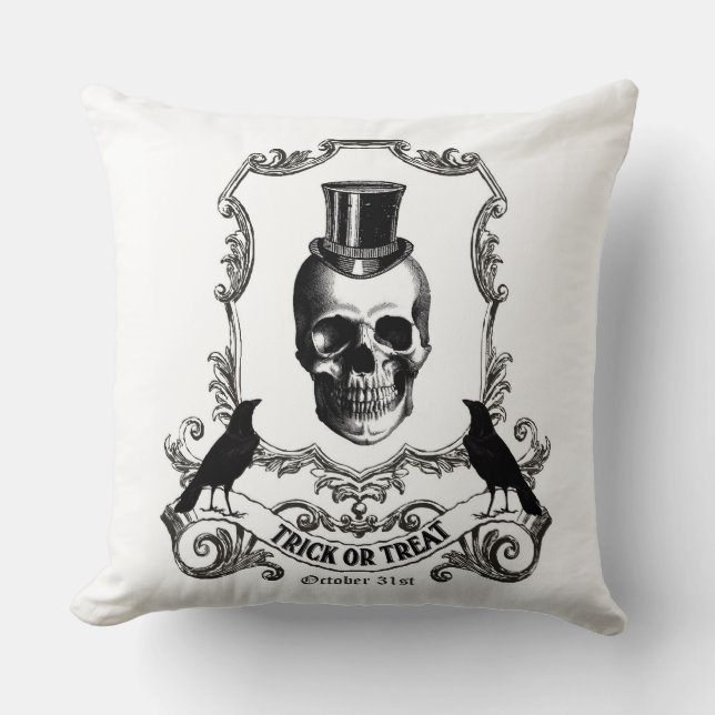 Modern Vintage Halloween skull Throw Pillow (Front)