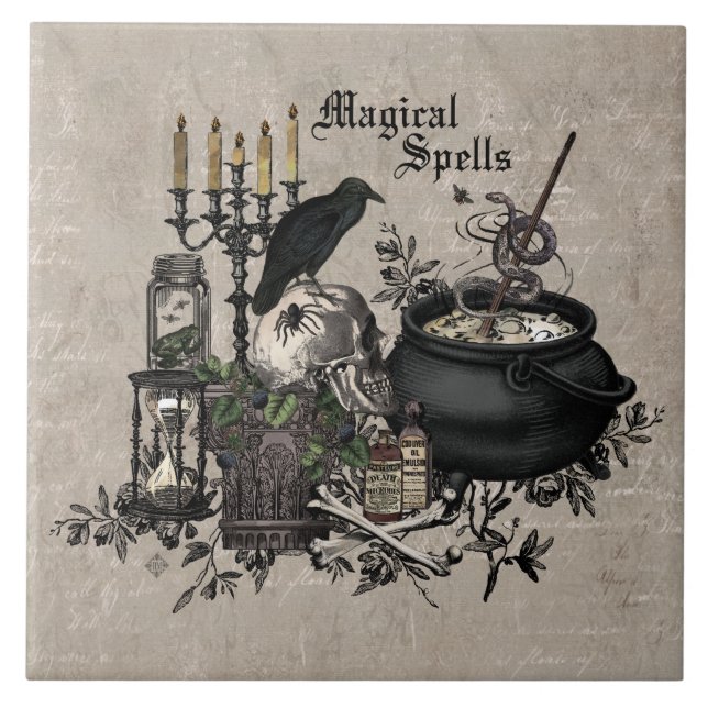 Modern vintage Halloween skull Tile (Front)