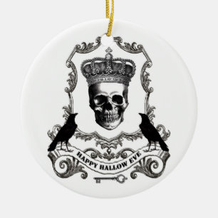 Modern vintage Halloween skull with crown Ceramic Ornament