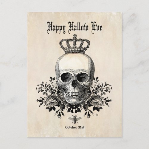 Modern Vintage Halloween skull with crown Postcard