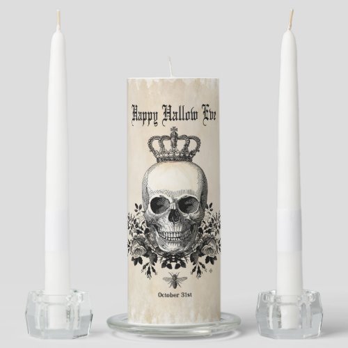Modern Vintage Halloween skull with crown Unity Candle Set
