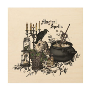 Modern vintage Halloween skull Wood Wall Art