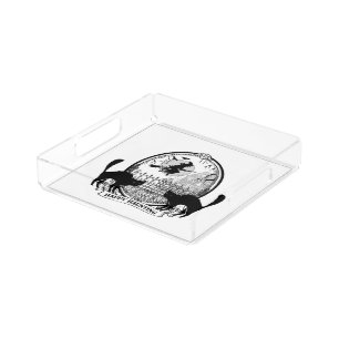 modern vintage Halloween witch and cats Acrylic Tray
