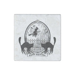 modern vintage Halloween witch and cats Stone Magnet