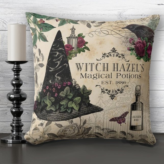 Modern Vintage Halloween Witch Throw Pillow (Creator Uploaded)