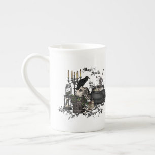 Modern vintage Halloween WITCHES BREW Bone China Mug