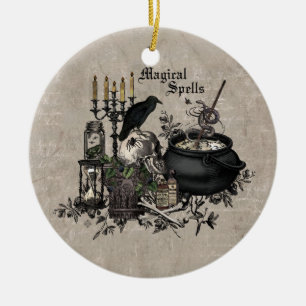 Modern vintage Halloween WITCHES BREW Ceramic Ornament