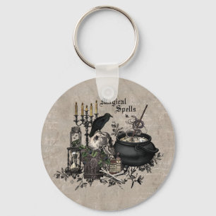 Modern vintage Halloween WITCHES BREW Keychain