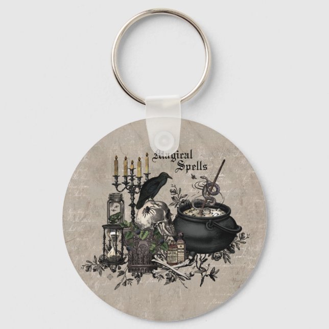 Modern vintage Halloween WITCHES BREW Keychain (Front)