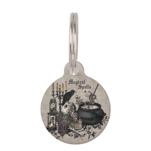 Modern vintage Halloween WITCHES BREW Pet ID Tag