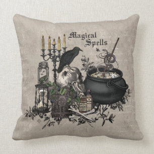 Modern vintage Halloween WITCHES BREW Throw Pillow
